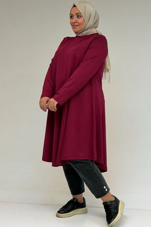 58174 Büyük Beden Mevlana Modal Tunik - Nar Çiçeği