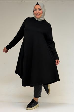 58174 Büyük Beden Mevlana Modal Tunik - Siyah