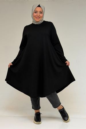 58174 Büyük Beden Mevlana Modal Tunik - Siyah