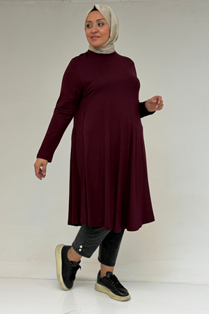 28016 Büyük Beden Mevlana Penye Tunik - Bordo