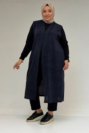 54012 Büyük Beden Cepli Giy-Çık Mir Yelek - İndigo