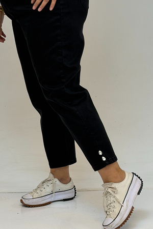 59045 Büyük Beden Paçası Taş Detaylı Boyfriend Kot Pantolon - Siyah