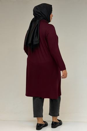 58175 Büyük Beden Boğazlı Yaka Basic Penye Tunik - Bordo