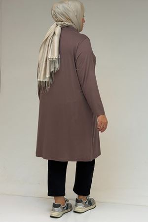 58175 Büyük Beden Boğazlı Yaka Basic Penye Tunik - Vizon