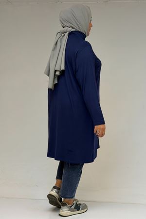 58175 Büyük Beden Boğazlı Yaka Basic Penye Tunik - İndigo