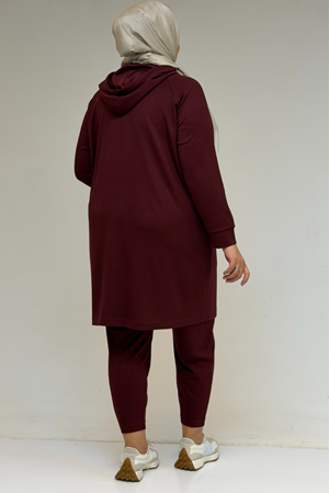 47068 Büyük Beden Çıtçıt Detaylı Modal Tunik Takım  - Bordo