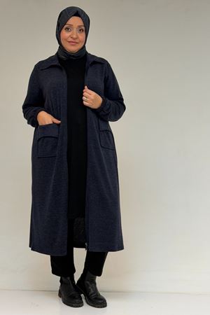 53064 Büyük Beden Fermuarlı Detaylı Mir Ceket - Lacivert