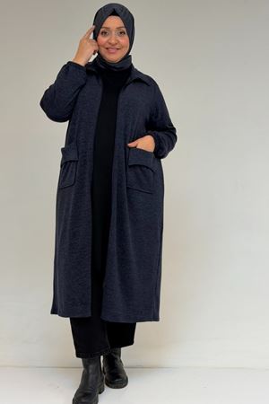 53064 Büyük Beden Fermuarlı Detaylı Mir Ceket - Lacivert