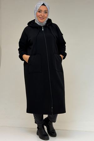 53074 Büyük Beden Fermuarlı Reglan Kol Çelik Ceket - Siyah