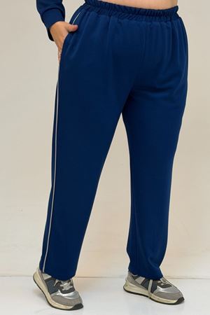 47100 Büyük Beden Garnili -Biyeli Pantolonlu Modal Takım - İndigo