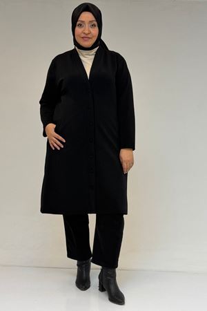 53066 Büyük Beden Cep Detaylı Çelik Ceket - Siyah