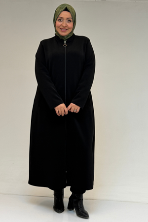 53070 Büyük Beden Fermuarlı Çelik Ceket - Siyah