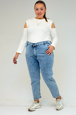 9125-6 Büyük Beden Boy Friend Kot Pantolon -Buz Mavi