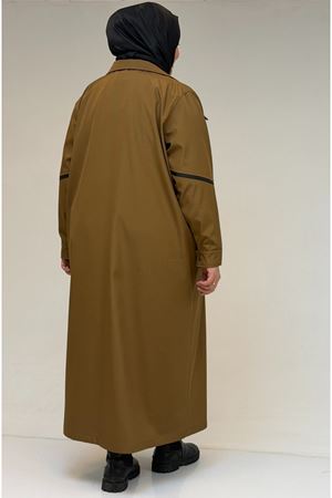 53062 Büyük Beden Sahte Cep Detaylı Bondit Trençkot - Taba