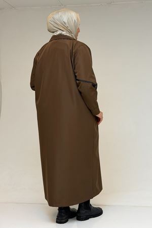 53062 Büyük Beden Sahte Cep Detaylı Bondit Trençkot - Kahve