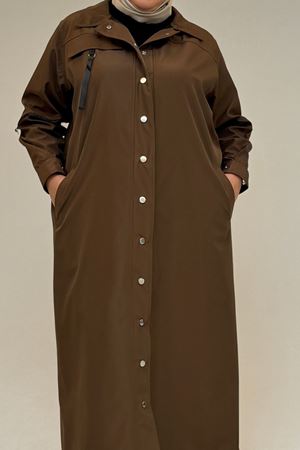 53062 Büyük Beden Sahte Cep Detaylı Bondit Trençkot - Kahve