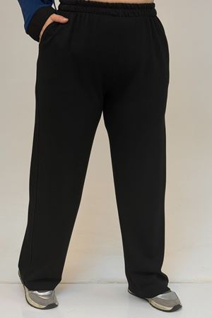 47056 Büyük Beden Garnili Boydan Fermuarlı Pantolonlu Modal Takım - Gri-Siyah