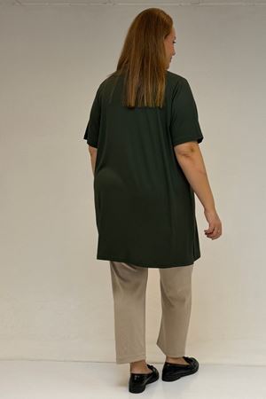 58507 Büyük Beden Yakası Biyeli Penye Tişört  Haki