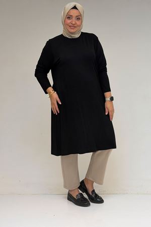 38501 Büyük Beden Basic Penye Tunik -  Siyah