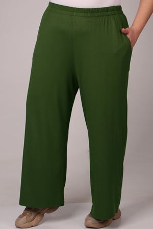 39000 Büyük Beden Yüksek Beli Lastikli Bol Paça Penye Pantolon - Haki