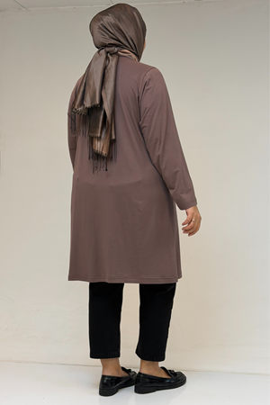 38501 Büyük Beden Basic Penye Tunik - Vizon