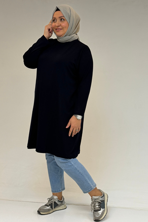 38501 Büyük Beden Basic Penye Tunik - Lacivert