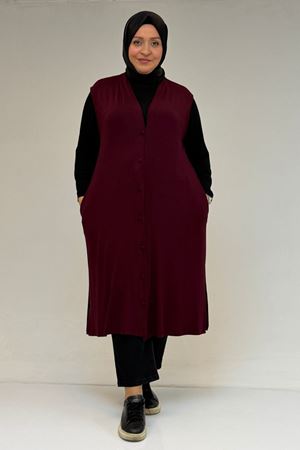 54017 Büyük Bedenkaplama Düğmeli Giy-Çık Penye Yelek - Bordo