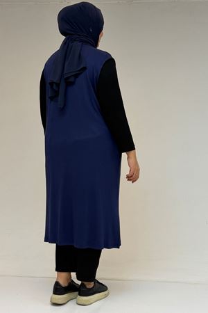 54017 Büyük Bedenkaplama Düğmeli Giy-Çık Penye Yelek - İndigo