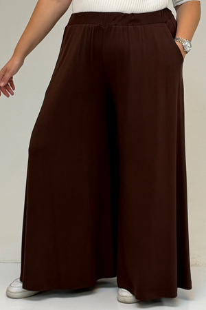 49003 Büyük Beden Beli Lastikli Penye Etek Pantolon - Kahve