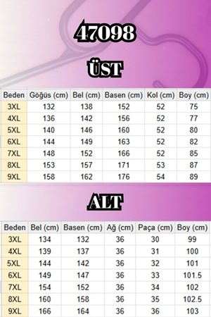 47098 Büyük Beden Waterport Garnili Modal Pantolonlu Takım - Siyah