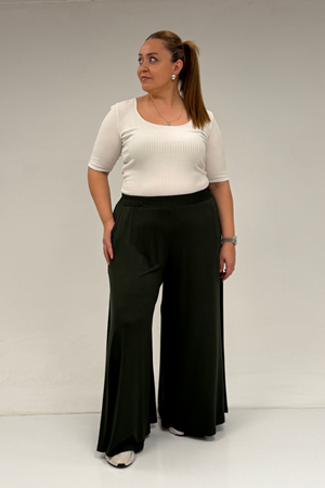 49003 Büyük Beden Beli Lastikli Penye Etek Pantolon - Haki