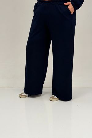 47089 Büyük Beden Yarım Patlı Kapşonlu Pantolonlu Modal Takım - Lacivert