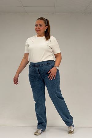 59036 Büyük Beden Beli Lastikli Cep Görünümlü Kot Pantolon - Lacivert