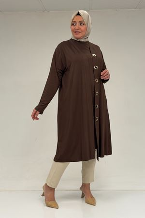 67032 Büyük Beden Kuşgözü Detaylı Penye İkili Takım - Kahve