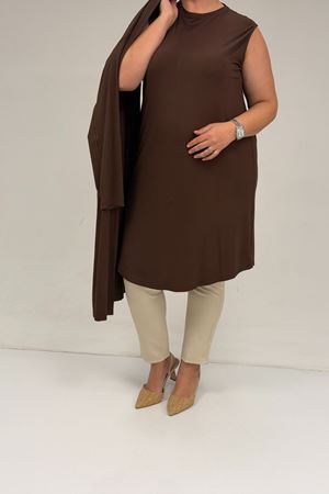 67032 Büyük Beden Kuşgözü Detaylı Penye İkili Takım - Kahve