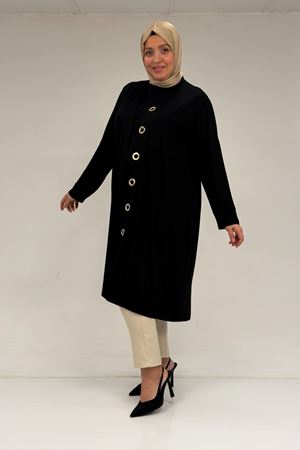 67032 Büyük Beden Kuşgözü Detaylı Penye İkili Takım - Siyah