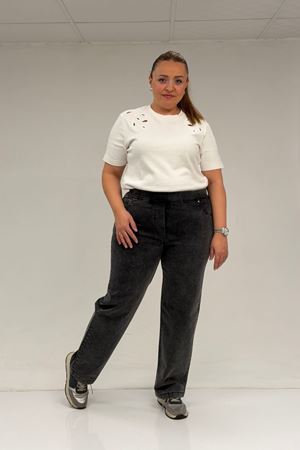 59036 Büyük Beden Beli Lastikli Cep Görünümlü Kot Pantolon - Siyah