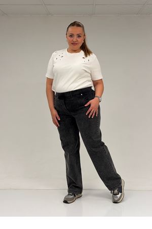 59036 Büyük Beden Beli Lastikli Cep Görünümlü Kot Pantolon - Siyah