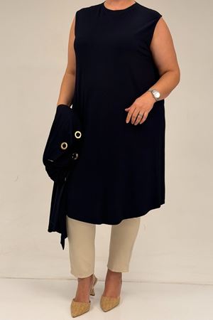 67032 Büyük Beden Kuşgözü Detaylı Penye İkili Takım - Lacivert