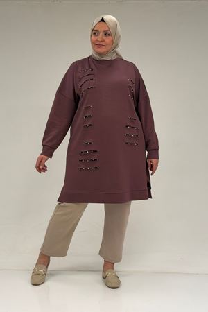 48089 Büyük Beden Beyoğlu Taşlı Modal Tunik - Gül Kurusu