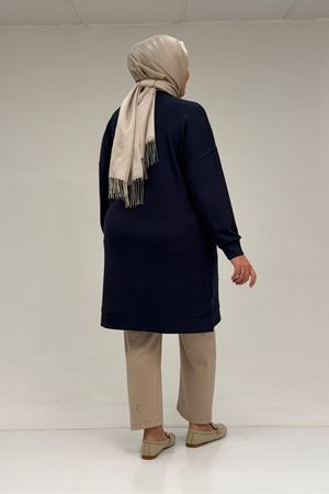 48089 Büyük Beden Beyoğlu Taşlı Modal Tunik - Lacivert