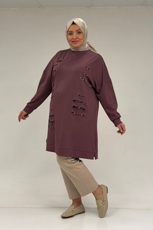 48089 Büyük Beden Beyoğlu Taşlı Modal Tunik - Gül Kurusu