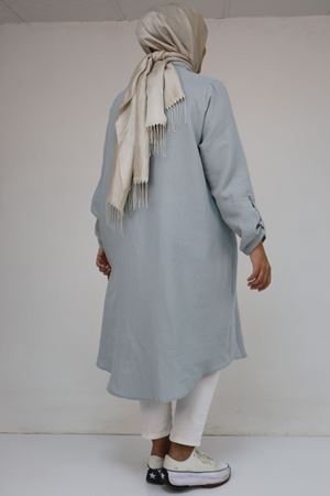 68013 Büyük Beden Tek Düğme Detaylı Müslin Gömlek - Gri