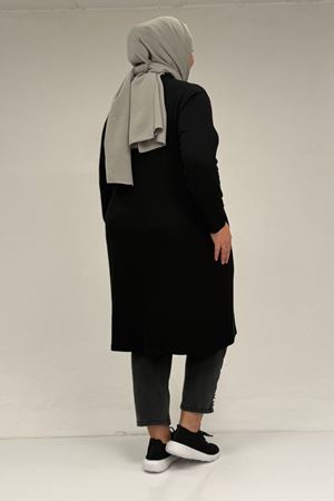 63005 Büyük Beden Kaplama Düğme Detaylı Penye Ceket - Siyah