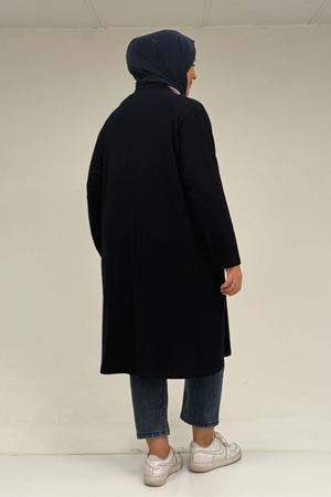 63005 Büyük Beden Kaplama Düğme Detaylı Penye Ceket - Lacivert