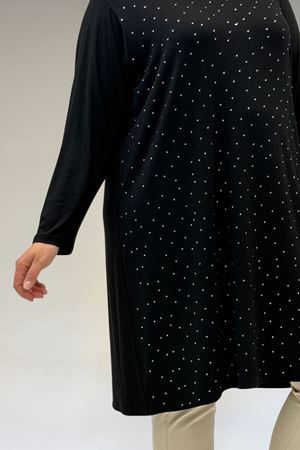 68001 Büyük Beden Önü Taş Baskı Detaylı Penye Tunik - Siyah