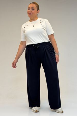 59002 Büyük Beden Pile Detaylı Penye Pantolon - Lacivert