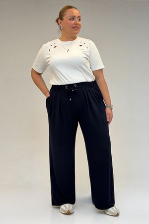 59002 Büyük Beden Pile Detaylı Penye Pantolon - Lacivert