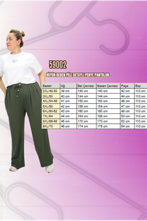 59002 Büyük Beden Pile Detaylı Penye Pantolon - Siyah