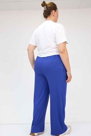 59002 Büyük Beden Pile Detaylı Penye Pantolon - İndigo